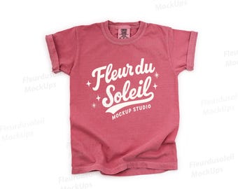 Comfort Colors C9018 Crimson Youth T-Shirt Mockup | 9018 red Kids Tee Mock-up | Real Product Photo | Minimal Neutral Styled Shirt