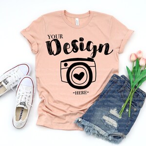 Summer T shirt Mockups Bella Canvas 3001 Heather Peach bella canvas 3001 mockup t-shirt bella canvas t shirt mockup