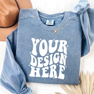 Comfort Colors 1566 Blue Jean Mockup Comfort Colors Sweatshirt Mockup Denim Mockup Flat Lay