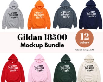 Paquete de maquetas de sudadera con capucha Gildan 18500 / Maquetas de sudaderas con vista plana / Sudadera con capucha G185 / Maqueta sencilla con fondo blanco