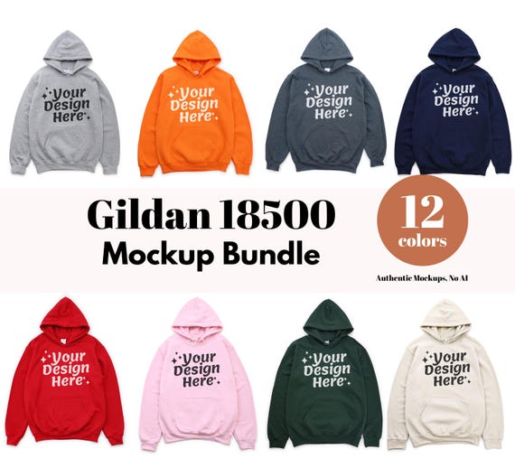 Gildan 18500 Hoodie Mockup Bundle | Flat Lay Sweatshirt Mockups | G185 Hooded Sweater | Simple White Background Mock