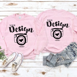 Gildan front and back Gildan 18000 Front and Back Sweatshirt Mockup | Light Pink 18000 Mockup | Light Pink Gildan Sweatshirt Mockup