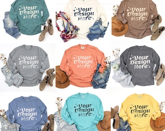 9 x Comfort Colors 6014 mock up Comfort Colors Mockup Bundle Long Sleeve Mockup Bundle 6014 Mockups Comfort Colors 6014 Mockup Bundle