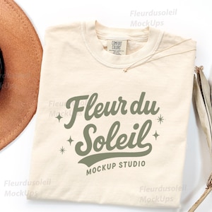 Comfort Colors 1717 Mockup Ivory | CC1717 Folded Shirt Flat Lay | Real Photo T-Shirt Mockup | Neutral Boho Aesthetic | Digital Download