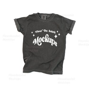 Comfort Colors 9018 Pepper Youth T-Shirt Mockup | Grey Kids Tee Shirt Mock Up | Neutral Minimal Styled Youth Shirt Mockup