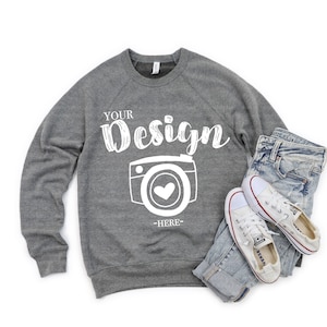 Bella Canvas 3901 Deep Heather Grey Sponge Fleece Unisex Sweatshirt Mock Up Flat Lay Sweatshirt template