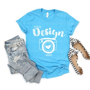Bella Canvas Mockup | Bella Canvas 3001 Shirt Mock Up | summer t-shirt mockup | Flat Lay Mockup | spring tshirt mockups | 3001 heather Aqua