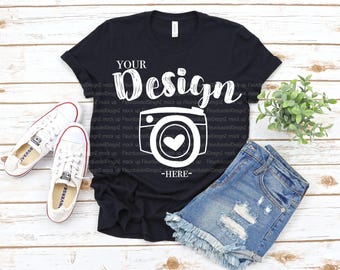 Bella Canvas Mockup | Bella Canvas 3001 Black Shirt Mock Up | Flat Lay Mockup | Spring T-shirt Mockup | summer t-shirt mockup