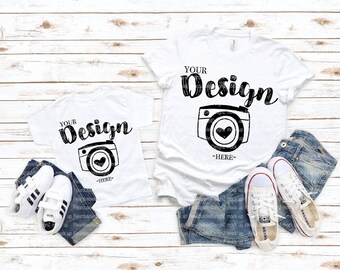 Bella Canvas 3001 Weiß Bella Canvas 3001t Mockup Kleinkind Flat Lay Bella Canvas Mock Up Unisex Familie Flat Lay Mock Up