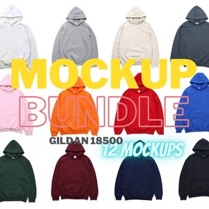 Gildan 18500 Hoodie Mockup Bundle | Flat Lay Sweatshirt Mockups | G185 Hooded Sweater | Simple White Background Mock