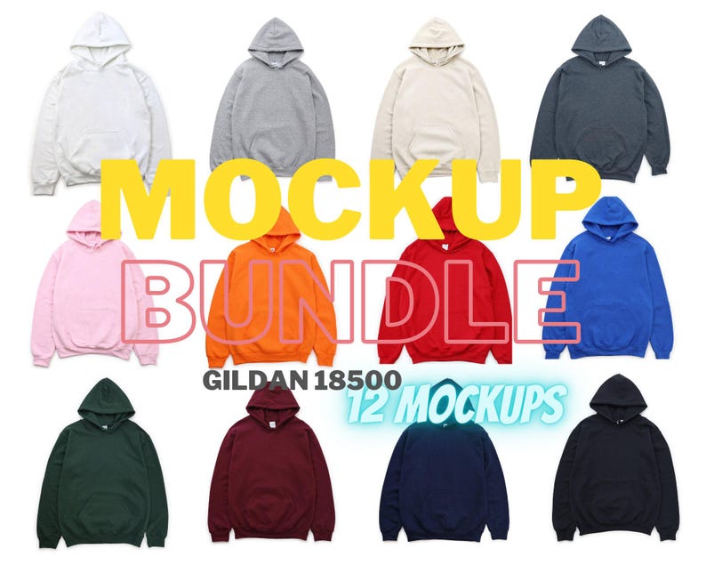 Gildan 18500 Hoodie Mockup Bundle | Flat Lay Sweatshirt Mockups | G185 Hooded Sweater | Simple White Background Mock