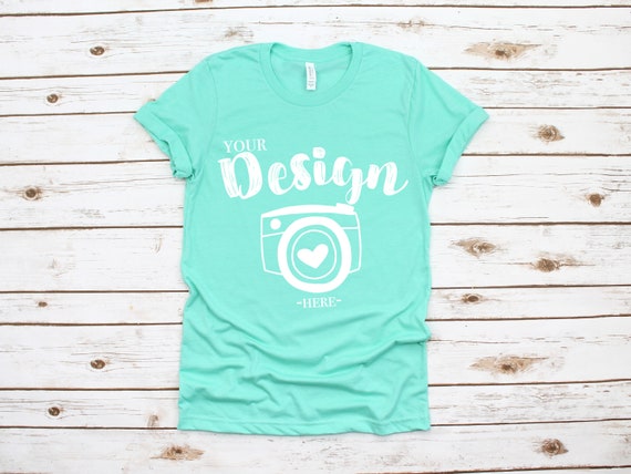 Bella Canvas 3001 Heather Mint Flat Lay Mockup Summer Tshirt Etsy