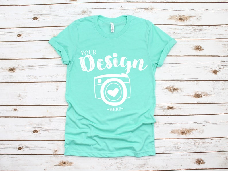 Download Bella Canvas 3001 Heather mint Flat Lay Mockup summer ...