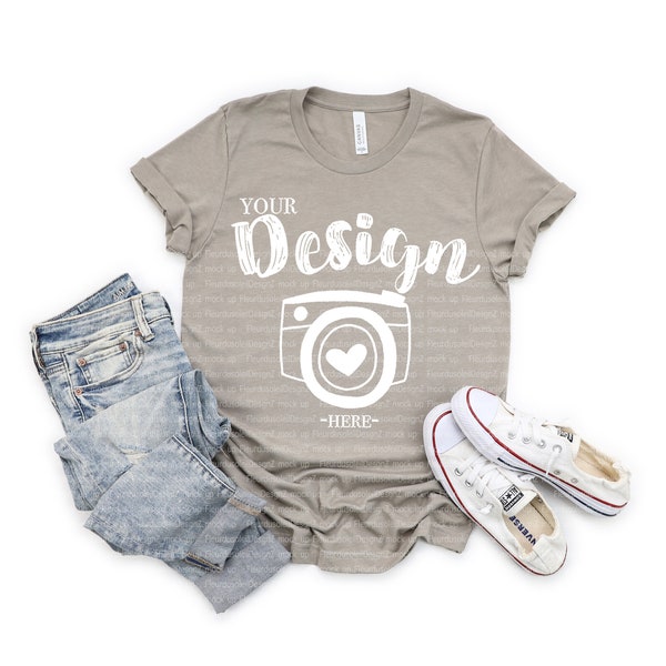 T-shirt Mockup | Bella Canvas Mockup | Bella Canvas 3001 Heather Stone Mockup | tshirt mockup 3001 | spring tee mockup