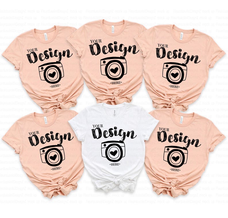 Bridal Party tshirt Mockup | Bella and Canvas 3001 Peach Shirt Mockup | Family T-shirt Mockup | Bachelorette Mockup | Multiple Shirt Mockup