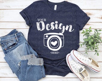 bella canvas 3001 mock up | Bella Canvas Mockup | 3001 Heather Midnight Navy | tshirt mockup 3001 | spring tee mockup