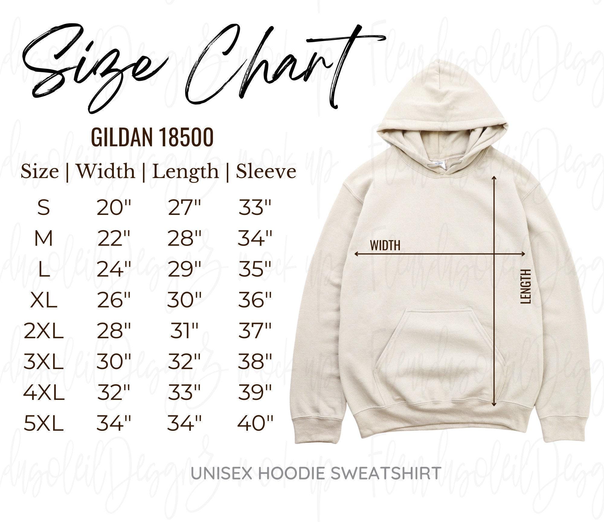 Gildan 18500 Size Chart 18500 Hoodie Mockup Unisex Size Chart