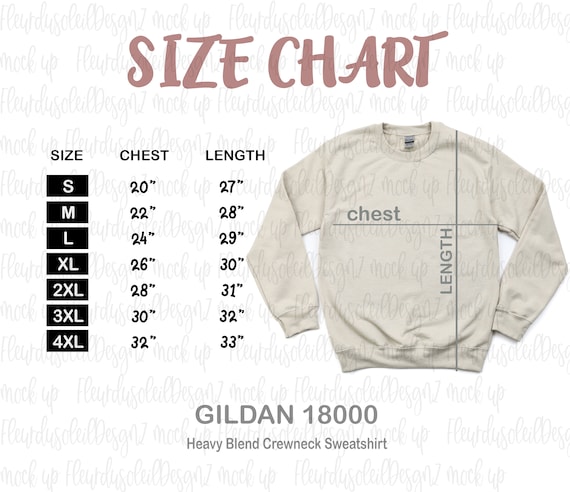 Gildan Sweatshirt Size Chart | Gildan 18000 Size Chart | Gildan Heavy Blend  Crewneck Sweatshirt Size Chart| Gildan MOCKUP