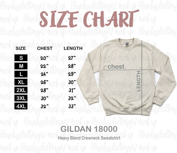 Gildan Sweatshirt Size Chart | Gildan 18000 Size Chart | Gildan Heavy Blend  Crewneck Sweatshirt Size Chart| Gildan MOCKUP