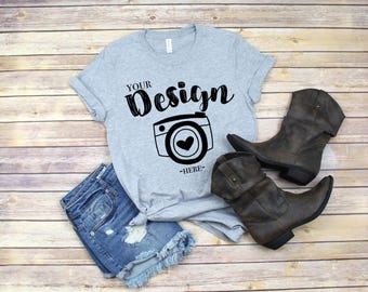 Bella Canvas 3001 Athletic Heather Flat Lay Mockup, Mock Up, Mock Up Flat Lay grey tee mockups T-shirt Mockup Unisex Tee Mockup