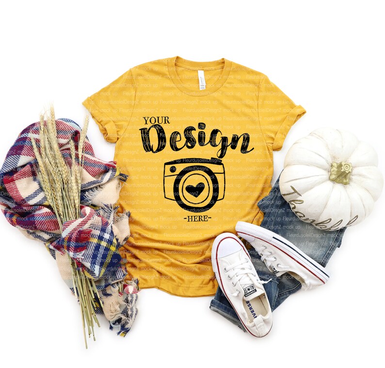 Download Bella Canvas Mockup Fall Bella Canvas 3001 Mustard t-shirt ...
