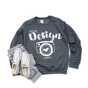 Gildan Mockup Gildan 18000 Dark Heather Mockup Sweatshirt Mockup Gray Sweatshirt Mockup Flat Lay Mockup