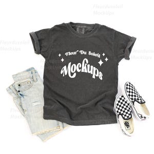 Comfort Colors 9018 Pepper Youth T-Shirt Mockup | Grey Kids Tee Shirt Mock Up | Neutral Minimal Styled Youth Shirt Mockup