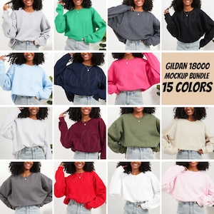 Gildan 18000 Sweatshirt Mockup Bundle G180 Crewneck Mock-up Bundle Model Mockup Neutral Casual Simple Gildan 18000 Mocks