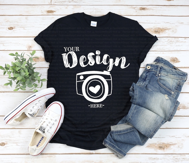 Download Gildan 64000 Black Unisex TShirt mockup Gildan Softstyle ...
