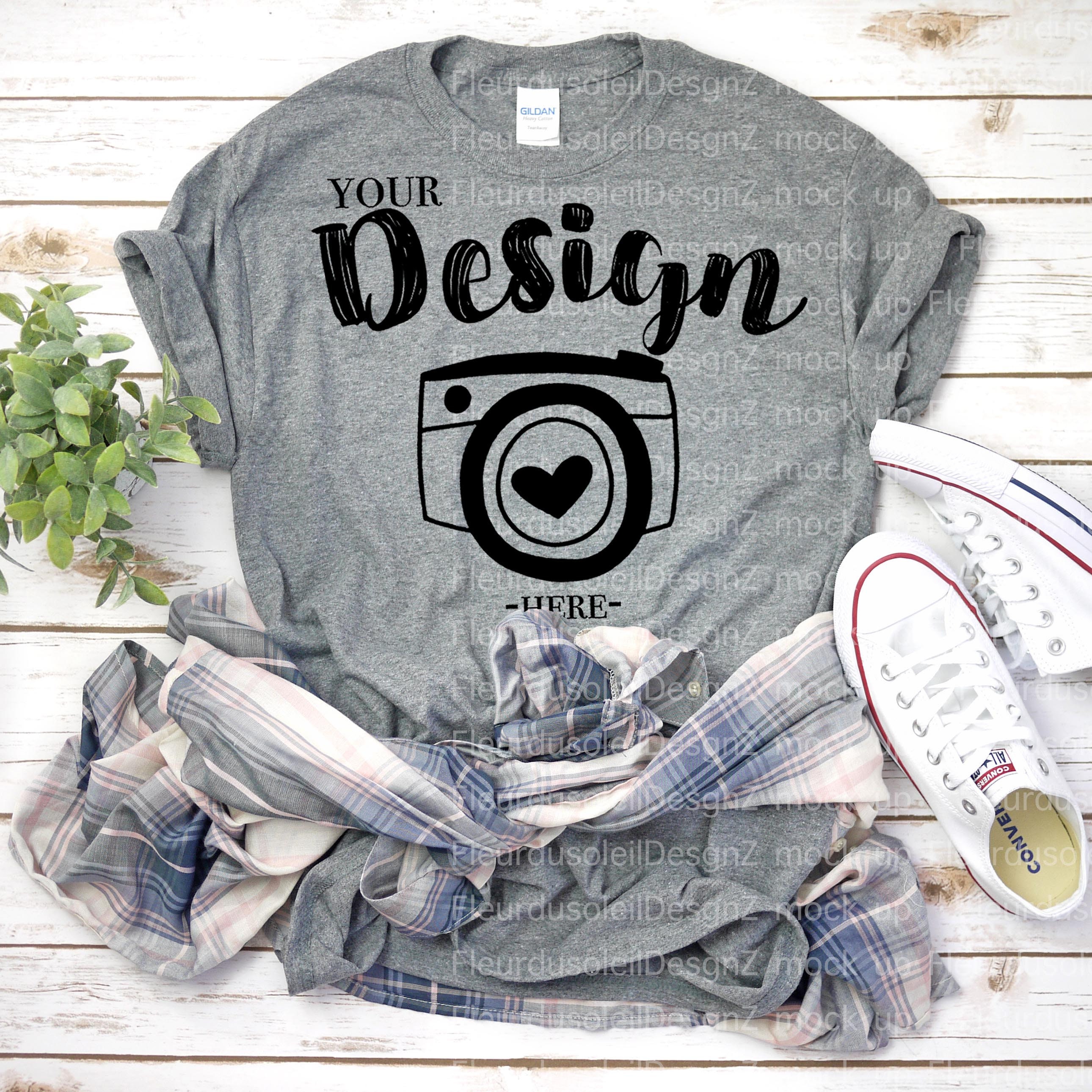 Download Fall T Shirt Mock Up Gildan 500 Graphite Graphic T Shirt ...