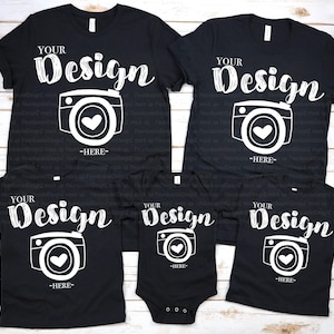 Family Blank Black T-Shirt Bella Canvas 3001/3001t/100b Black Mock Up Shirts Family Flat Lay bella canvas mockups toddler