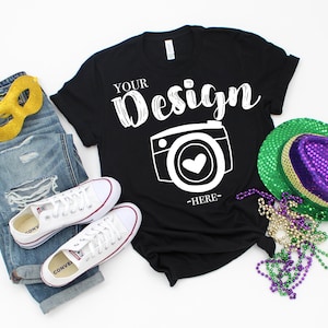 Bella Canvas 3001 preto, Flat Lay Mockup, Mock Up, Mock Up Flat Lay, Bella Canvas mock up Mardi GrasT-shirt Mockup Bella Canvas mockup preto