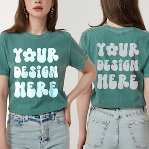 Comfort Colors C1717 Light Green T-Shirt mockup Comfort Colors mockup Comfort Colors 1717 front and back mockup model