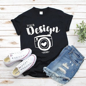 Gildan 5000 Black T-Shirt Mockup | G500 Black Tshirt Flat Lay Mockup | Real Product Photo | Neutral Minimal Aesthetic Shirt image 1
