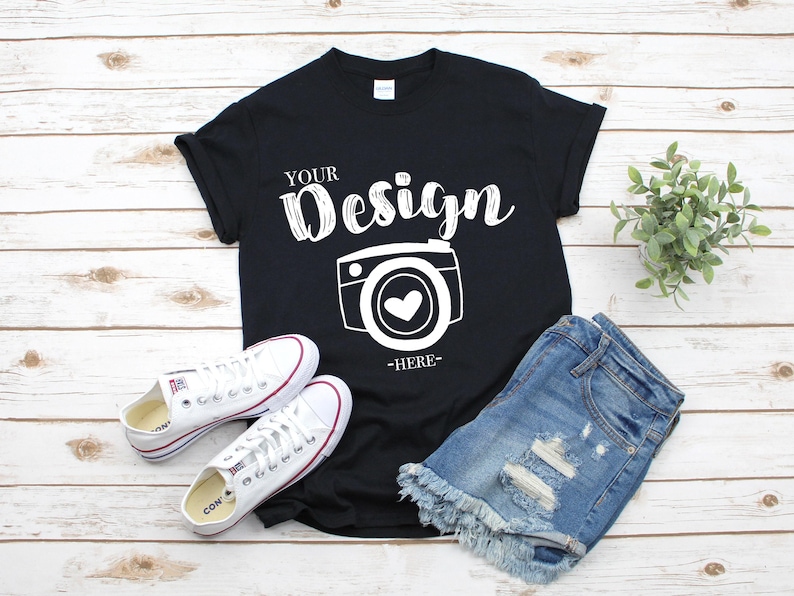 Gildan 5000 Black T-Shirt Mockup | G500 Black Tshirt Flat Lay Mockup | Real Product Photo | Neutral Minimal Aesthetic Shirt image 1