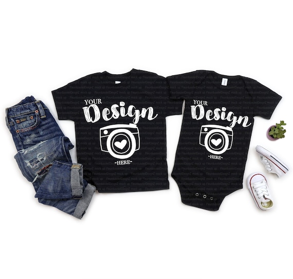 Sibling Mockup Black Shirt Baby Bodysuit Kid Shirt Flat Lay Etsy