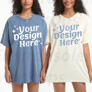 Comfort Colors C1717 Ivory & Blue Jean Shirt Mockup | Oversized T-shirt Mockup | Real Model Tee | Bachelorette Party POD Display