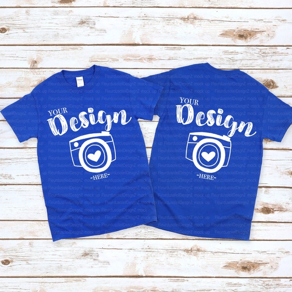 Front & Back Gildan 5000 Royal Blue Unisex TShirt Mockup,t-shirt mockup gildan Flat Lay Shirt Mock Up,Modern Shirt Mockup