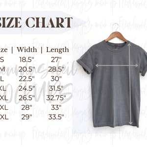 Comfort Colors 1717 Größentabelle für Comfort Colors 1717 Stück gefärbtes, schweres T-Shirt