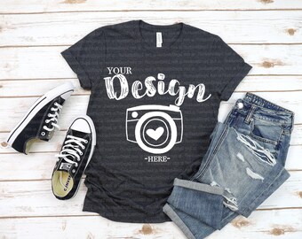 Bella Canvas Mockup | bella canvas 3001 dark grey heather mockup | bella canvas mockup dark gray