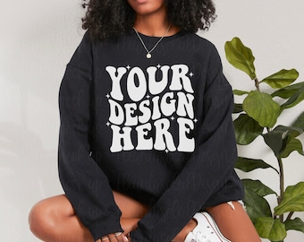 Gildan 18000 Mockup Gildan Black Sweatshirt Mockup Sweatshirt Model Mockup Simple Mockup Black Gildan Oversized Crewneck Mockups