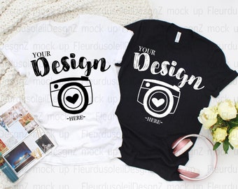 Bella Canvas 3001 Couple tshirt Mockup | Bella and Canvas Black White Shirt Mockup | Flat Family t shirt Mockups | 3001 T-shirt Mock up