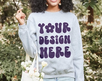 Gildan 18000 Ash Mockup, Model Mockup, Gildan Ash Gray Sweatshirt Mockup, Sweatshirt Model Mockup, Ash Gildan Crewneck Mockups,