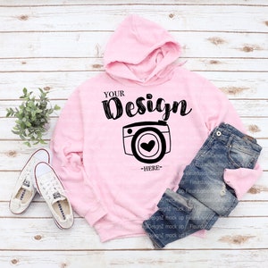 gildan 18500 Light Pink hoodie Mockup t-shirt mockup gildan Flat Lay Shirt Mock Up White Wooden Background