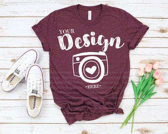 Spring T-shirt Mockup | Bella Canvas Mockup | Bella Canvas 3001 Heather Maroon Mockup | tshirt mockup 3001 | spring tee mockup