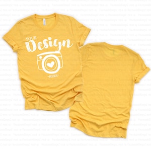 Front and Back Tshirt Mockup Bella Canvas 3001 heather gold yellow bella canvas 3001 mockup T-shirt Mockup Unisex Tee Mockup tee