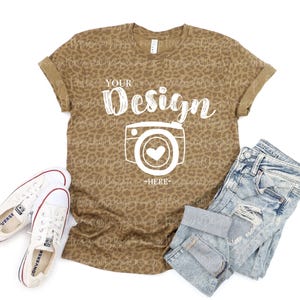 LAT 6901 brown leopard Unisex T-Shirt Mock Up LAT Mock Up tshirt mockup spring tee mockup flat lay