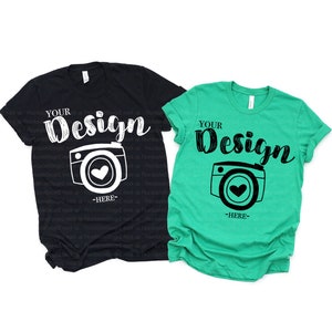 Couple t-shirt mockup Bella Canvas 3001 Black Mock Up Shirts Couple Flat Lay bella canvas mockups bella canvas 3001 Heather Kelly mockup