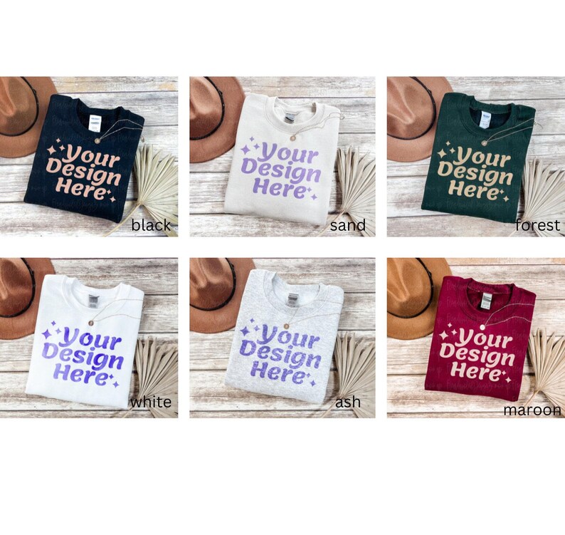 Gildan 18000 Sweatshirt Mockup Bundle | G180 Mockup Bundle | Fall Sweatshirt Mockups | Boho Crewneck Mockup Pack | 6 Real Photo Mockups image 2