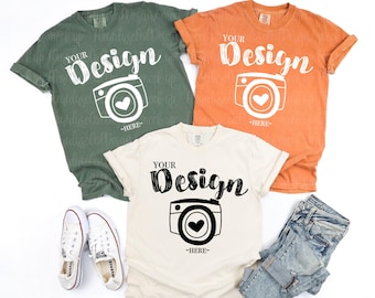 Maqueta de camiseta Comfort Colors 1717 Maqueta de camiseta Comfort Colors Trio Maqueta de grupo Comfort Color Maqueta de grupo Camiseta plana
